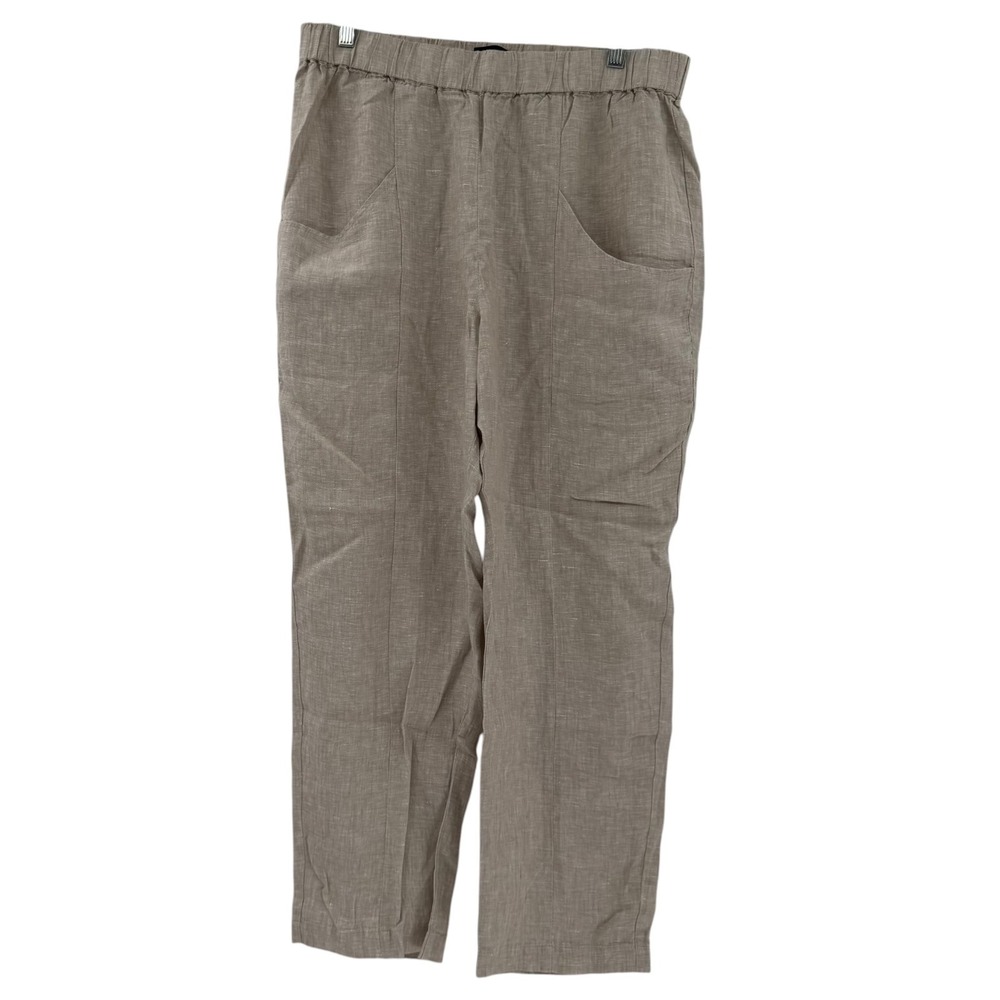 Quince 100% European Linen Tapered Ankle Pants Flax Tan Elastic Waist Large